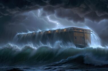 Abbildung der Arche Noah während der Sintflut